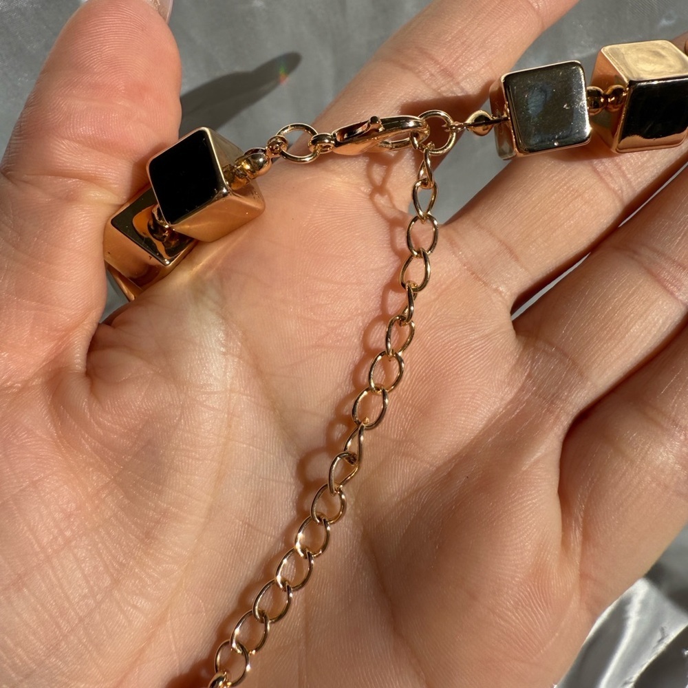 Anthropologie Gold Cube Bead Necklace with Faceted Crystal Accents - Picture 3 of 8